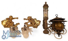 Pair of Flying Cherub Light Fittings with glass dropper #19cm x 23cm, both made of plaster, comes