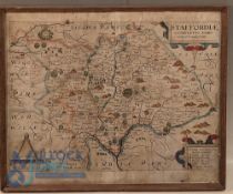 Original 17th century hand coloured Map of Staffordshire (Staffordiae) after William Kip - framed