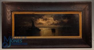 Victorian Oil on Board Harbor Scene. William H Vernon (1820 - 1909). Seaside scene. Signed lower