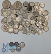 British Silver Coin Collection: a selection of mostly sixpences, -9g are pre 1921 solid silver coins