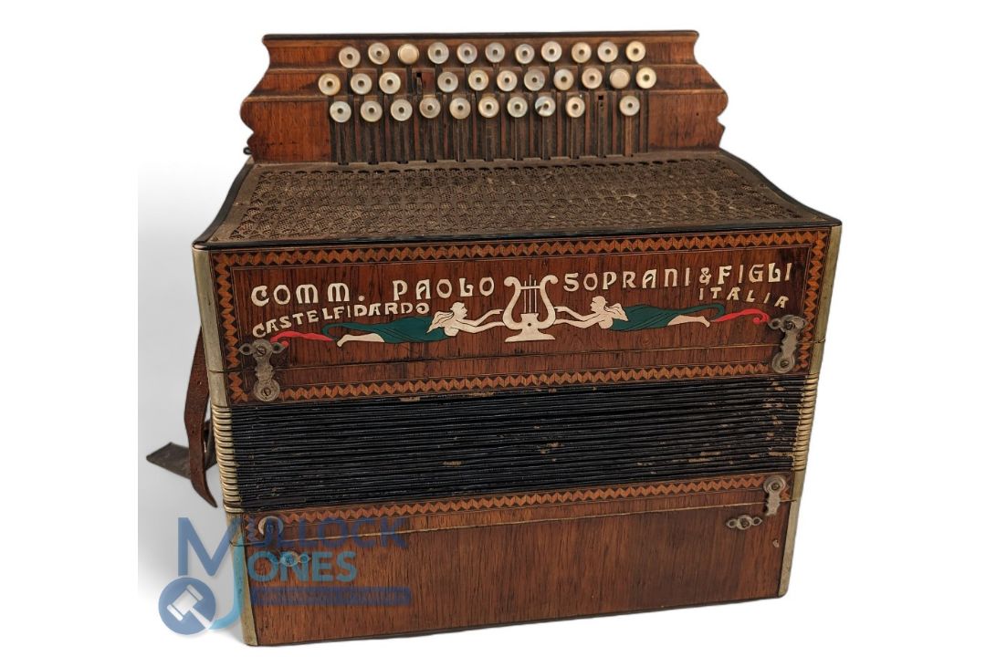 Soprani & Figli Accordian. Comm Paolo Castelfidardo Italy wooden example with mother of pearl keys -