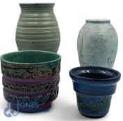 4x Studio Pottery Vases/Planters, a small Bitossi planter with a chip to rim, 10cm tall, German
