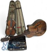 Vintage Violin with 2 Bows. Full size with bows all needs TLC no splits to the violin itself bows