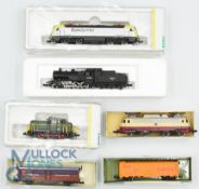 N Gauge Model Railway - Locomotives Minitrix 12790, 12039, 12542, 13251 together with 2 Wagons 13167