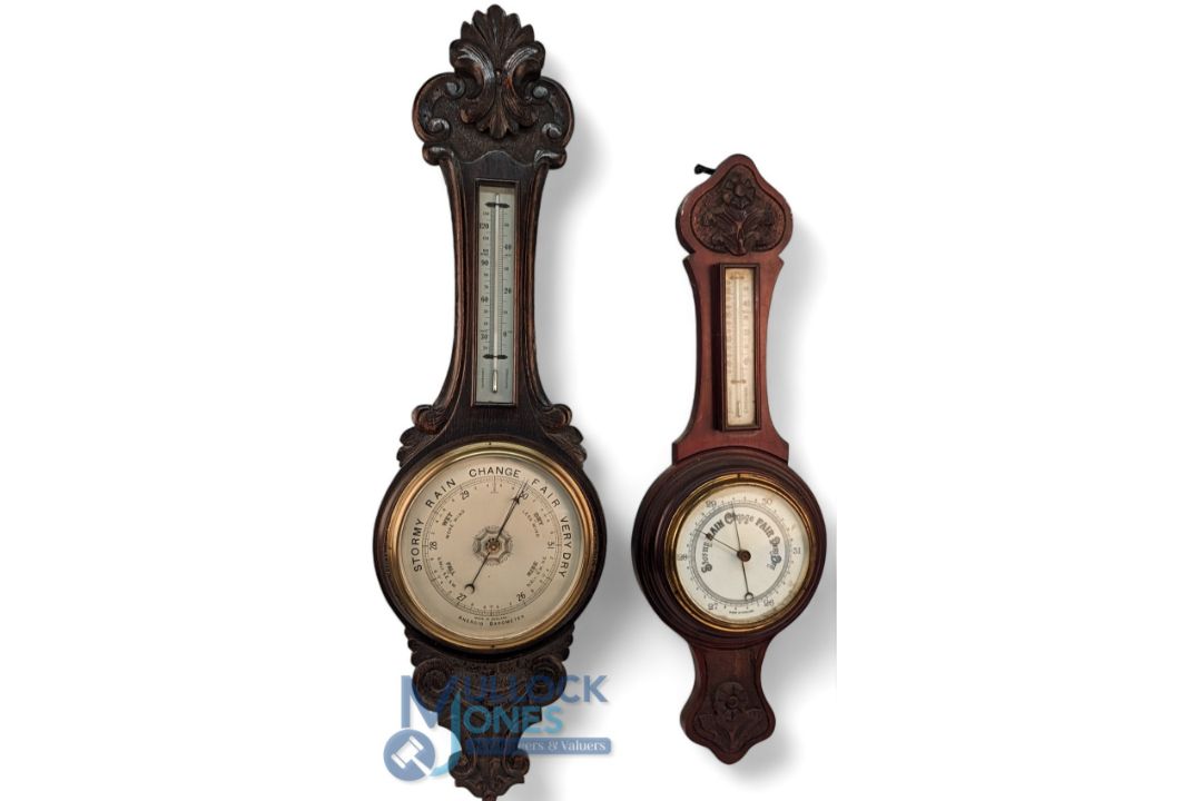 Pair of Wall Barometers. Having Large Barometer and Thermometer both made in England and in good