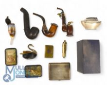 Collection of Tobacciana. Boxed Ronson Varaflame Table Lighter, cased Meerschaum pipe, Swan Ashtray,