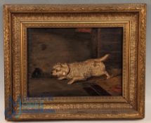 Victorian Oil on Board of a Terrier Dog Chasing a Mouse - by Edwin Loader of Bath 1827-1885. Edwin