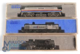Kato N Gauge Diesel Locomotives. Amtrak 13002, Amtrak RS-3 17708 together with steam locomotive BR86