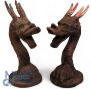 Pair of Cast Iron Dragon Scrolled Heads, with good age - 36cm tall