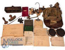 Vintage GPO Post Office Stationery Office Tools, keys with fobs, postage pages, bill spikes,