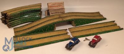 Louis Marks Tin Streamline Speedway. Made by Louis Marx & Co, consisting of 2 clockwork cars, a