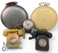 2x Vintage 746 and 706 Rotary Dial GPO Telephones, plus a telephone bell, 2x Belling bed warmers -