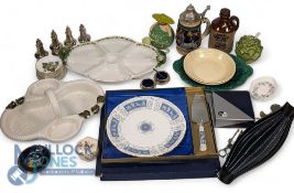 Mixed Selection of China and Glassware. Consisting of Beer Steins, Claret Jug, Glass Water Pitchers,