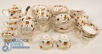Royal Crown Derby 8687 Asian Rose. Tea Set to contain 12 Cups, 12 Saucers, 12 Soup Bowls with