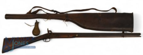 Early Flintlock Rifle. Having wooden Stock metal fittings with replacement rod appears a low-quality