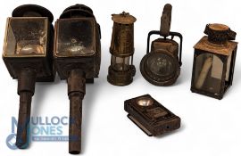 Selection of Vintage Lamps. To include Original Davy Lamp type 6 by Eccles, pair of coaching
