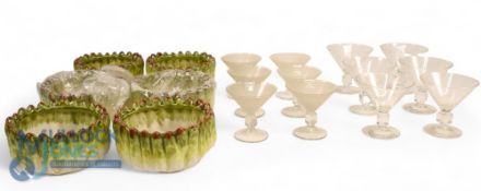 Mancioli Pottery. 6 Bowls with a distinct design together with 2 sets of 6 Cocktail Glasses one