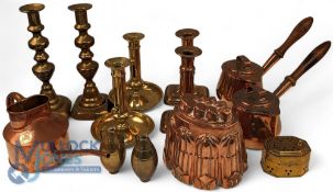 Collection of Copper Ware. To include Ornate Jelly Mold, 2 Chocolate Pots, Small Watering Can,