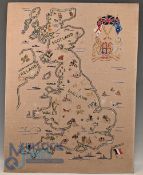 WWII Map of the British Isles with the British Military Coat of Arms, Naval Shipping illustrated