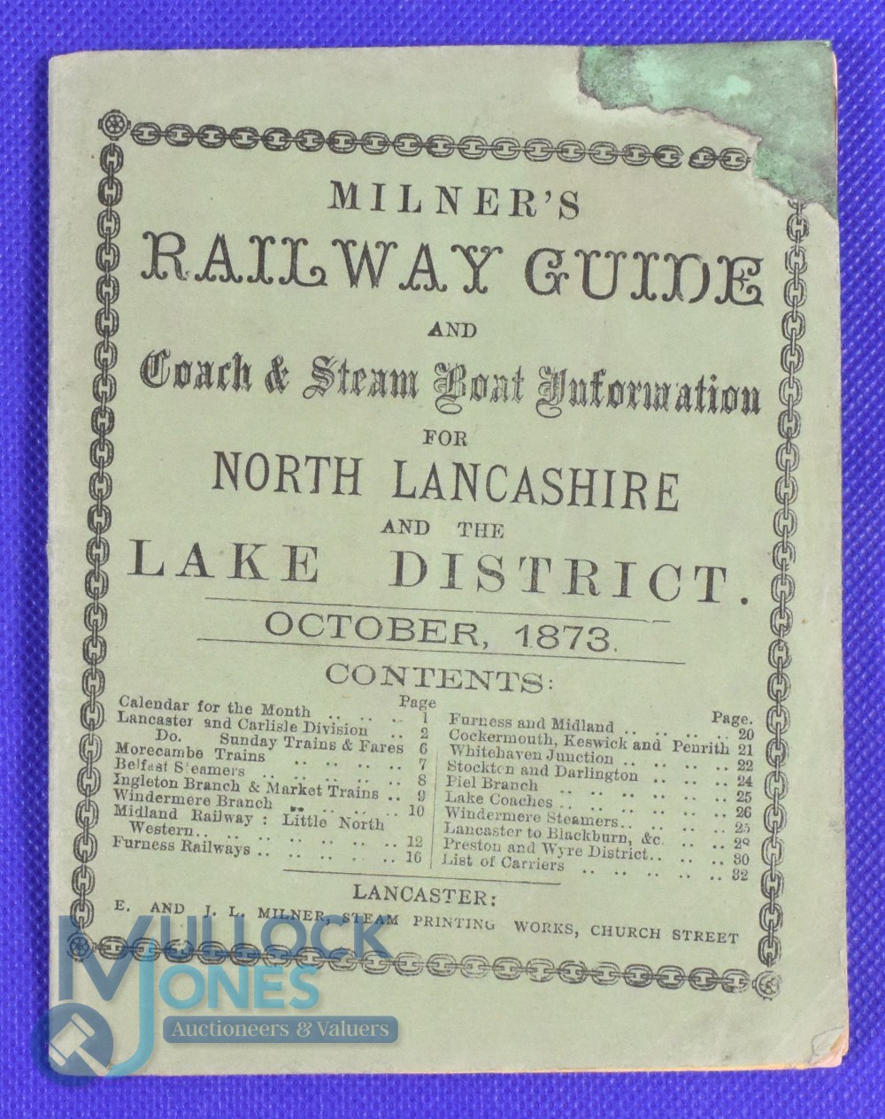 Milner's Railway Guide and Stage Coach and Steam Boat Information for North Lancastershire and The