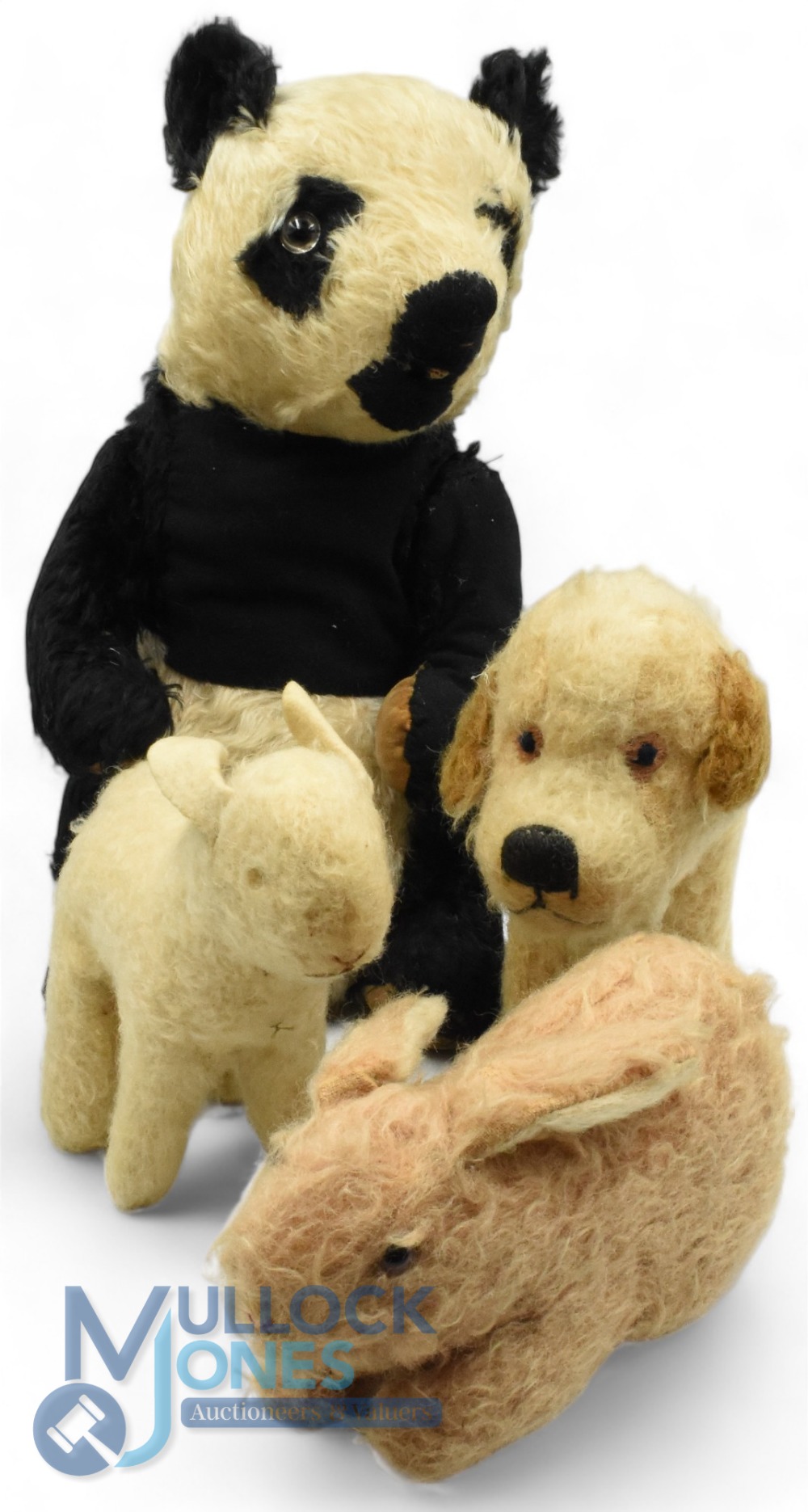 1920/30s Straw Filled Animals. Panda Bear 40cm having had some repairs, Chad Valley sitting down