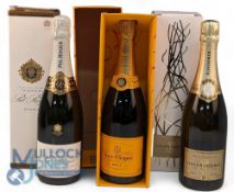 3x Champagne Bottles to include: Pol Roger, Extra Cuvee de Reserve, 75cl, Veuve Clicquot 75ml, Louis