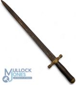 Continental Period Sword, with grip wooden handle, brass pommel, and rain guard, has indistinctive