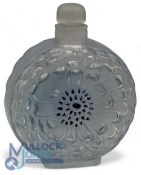 Rene Lalique Flask Dahlia Perfume Bottle. Flower head form with frosted design glass flask having