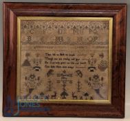 1868 Sampler: Harriet Attoe aged 10 with full alphabet, numbers and motto 