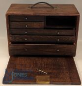 Oak Wooden Engineers Portable Tool Chest, with 5 drawers, an empty toolbox with its key