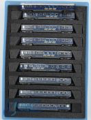 N Gauge Model Railway - Minitrix European Coaches Blue Livery, all Housed in a plastic storage
