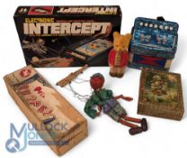 Selection of Toys - Electronic Intercept, Childs Accordion, Rupert Bear Money Box, Pelham Puppet,