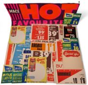 1970s Advertising Shop Cards. Featuring Maxwell House Coffee, Mace Hot Favourites, Kia-Ora / Corona,