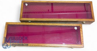 Pair of High-Quality Display Cases. Made from Oak with red velvet lining size 111 long x 34 wide x