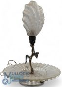 Art Deco Dancing Lady Lamp. Chrome plated lady standing on a fan design glass base having a glass