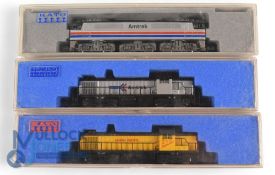 Kato N Gauge Diesel Locomotives. Union Pacific 17708, Amtrak 13002, Amtrak RS-3 17708 all in