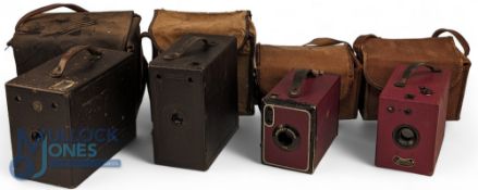 Scarce Red Coronet & Kodak Brownie Box Cameras. Together with Ensign by Houghton & Butcher, large