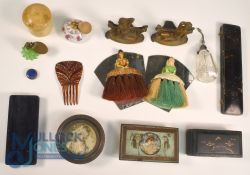 Dressing Table Items Collection. To include Crinoline Lady Clothes brushes, Pair of Art-Deco