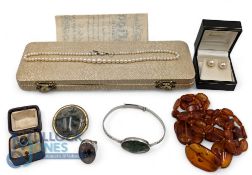 Ladies Jewellery. To include String of Pearls by Ciro of Bond St with 9ct Gold clasp, Pearl