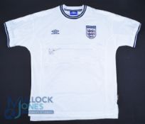 England FC Home Football Shirt 1999-2001 with an unknown signature on front, Size L, Umbro, white (