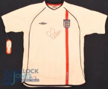 England FC home football shirt 2002 size LB, Umbro, white with tags, Titus Bramble signature on