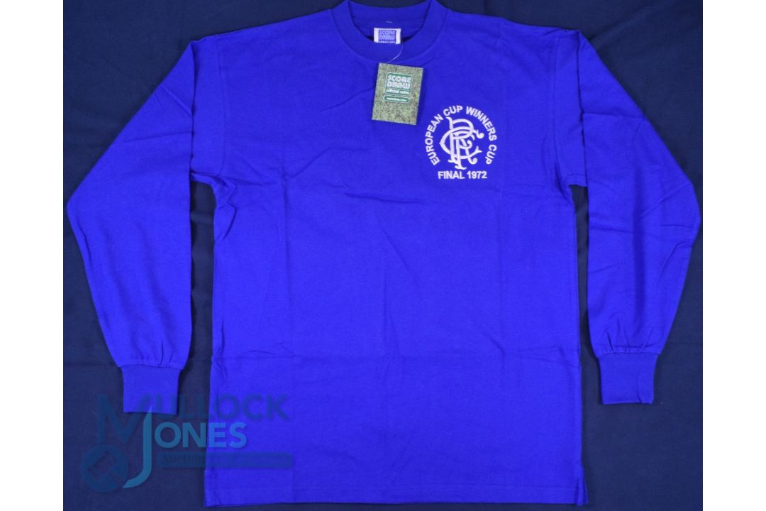 Glasgow Rangers FC home football shirt 1972 Cup Winners Cup Final by Score Draw, Size L, Blue with - Image 1 of 2