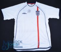 England FC Home Football Shirt 2001-2003 signed by Ashley Cole on front, Size L, Umbro, white (G)