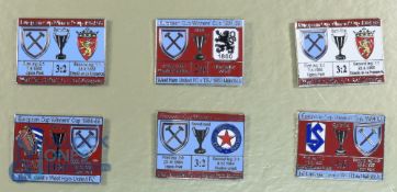 Set of six enamel pin badges from West Ham United Football Club European Cup Winners Cup route to