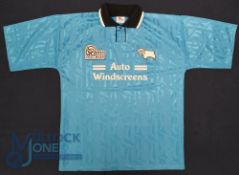 Derby County FC away football shirt 1994-1995, size 38/40, Rams Pro Wear / Auto Windscreen, blue (