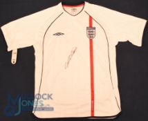 England FC home football shirt 2002 size L, Umbro, white with tags, unknown signature on front (G)