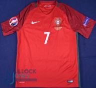 Portugal FC home football shirt 2016 v France #7 Ronaldo, Size L, Nike, Red, Good condition with