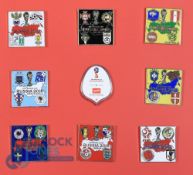 Set of nine enamel pin badges from the 2018 World Cup in Russia - eight groups (A-H), and a