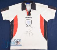 England FC Home Football Shirt 1997-1999 signed by Danny Mills, Size 32, Umbro, fair condition
