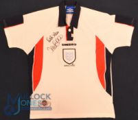 England FC home football shirt 1997-1999, size 158 cm, Umbro, white with an unknown signature on